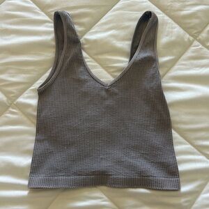 Charcoal Ribbed Sleeveless Crop Top